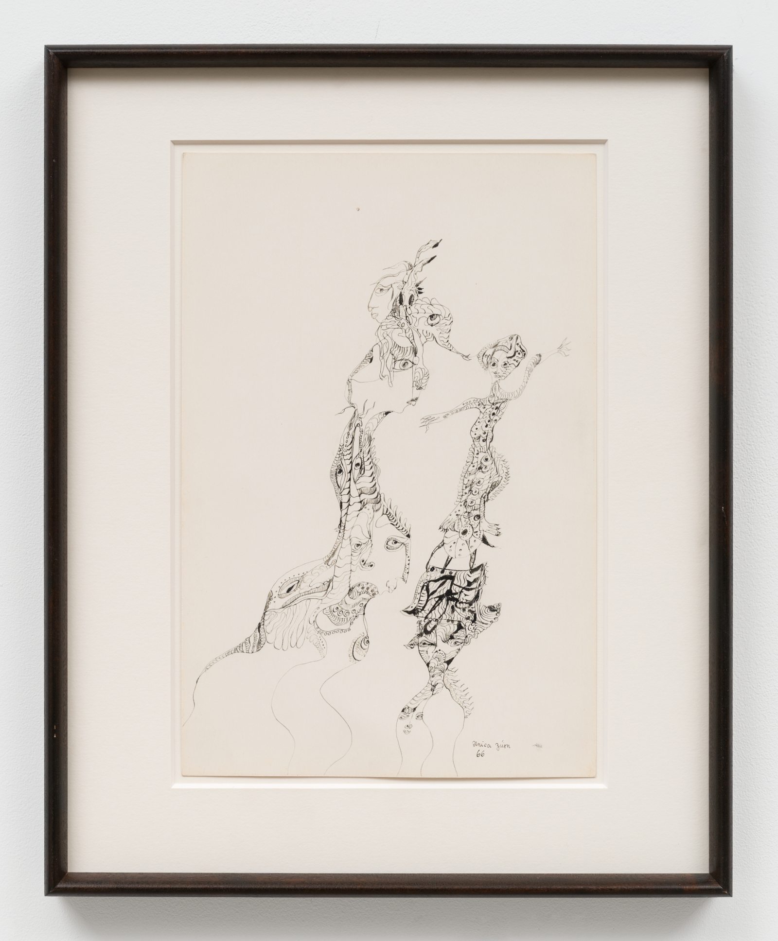 Unica Zürn ink drawing of intertwined creatures and faces