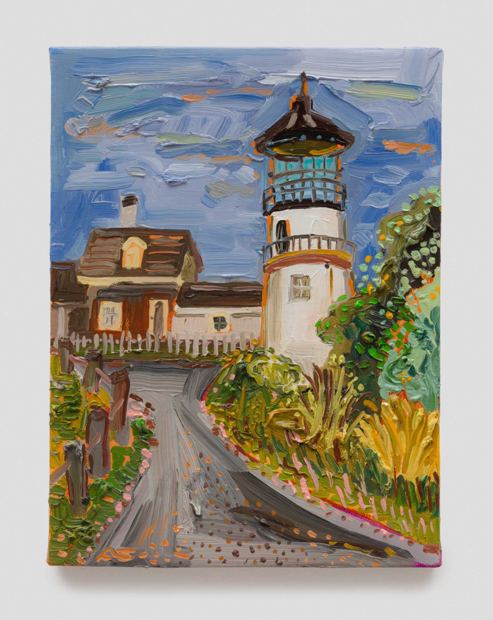 Susan Chen painting “Highland Light,” 2025, the Truro lighthouse at the end of a road